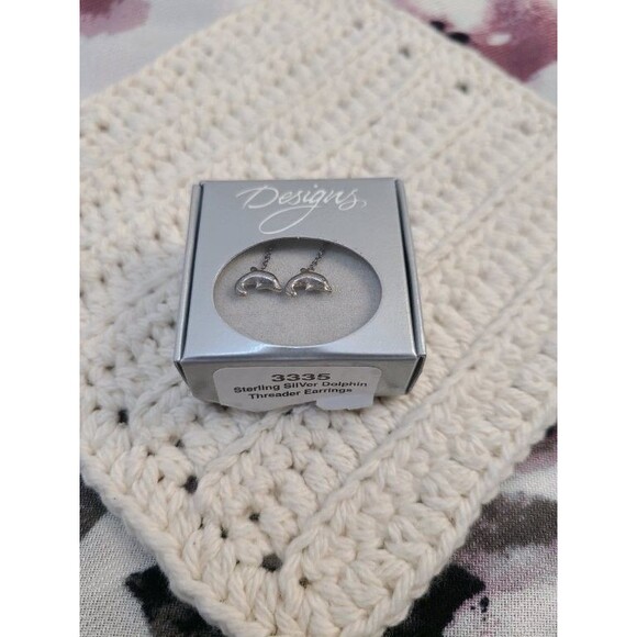 Sterling Silver Dolphin Threader Earrings Delicate Chain Ocean Animal Jewelry - Picture 4 of 4